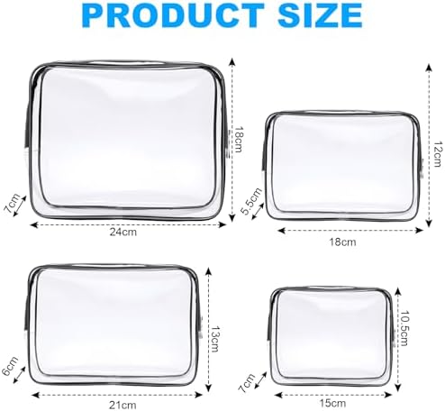 Aucuu 4-Pack Clear Wash & Makeup Bags TSA Approved Makeup Bags, PVC Waterproof Travel Wash Bags for Family, Men, Women (Largea, Medium, Small, Minimum) - Image 2