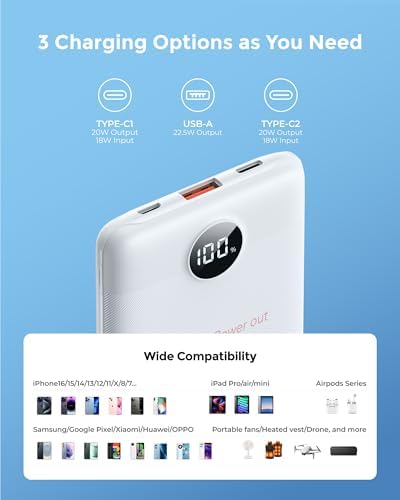 10000mAh Power Bank Fast Charging, Mini USB C Portable Charger with PD QC 3.0, Small Battery Pack, Compact External Battery Bank for iPhone, Samsung (White) - Image 8
