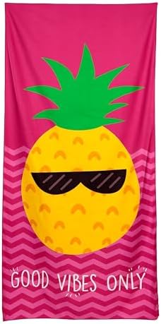 Puckator Good Vibes Only Pineapple Microfibre Beach Towel - Large Quick Drying Lightweight Thin Funny Mens Girls Beach Pool Holiday Towel Towels For Adults Womens - Vacation Accessories Essentials
