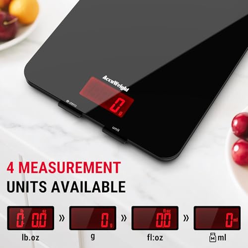 ACCUWEIGHT 201 Digital Kitchen Scales with Tempered Glass Platform (Batteries included), Electronic Weighing Food Scale with Backlit LCD, Multifunction for Office School Home Baking Cooking, 5kg/11lb - Image 4