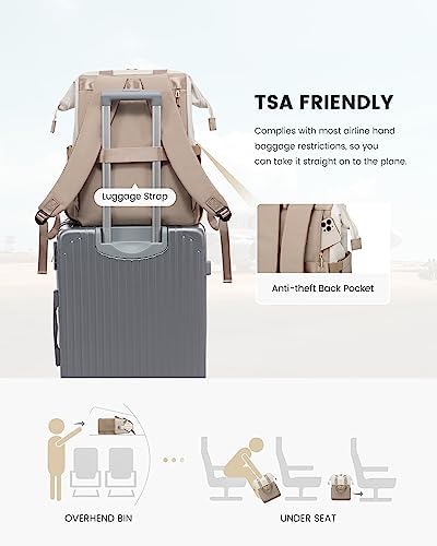 LOVEVOOK Backpack Womens, 15.6 inch Laptop Rucksack Bag for Ladies, Waterproof Daypacks for Office Teacher Nurse, Fashion School Bags with USB Port for Work University Travel Business, Beige Khaki - Image 7