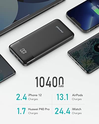 Charmast Power Bank Quick Charge 10400mAh USB C Power Bank Ultra Slim Portable Charger LED Display Power Pack Compatible with Smartphone iPhone Huawei and More - Image 3
