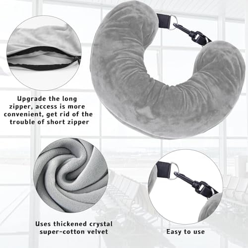 Stuffable Neck Pillow for Travel, Travel Pillow Stuffable with Clothes, Travel Neck Pillows With Adjustable Straps for Essentials Extra Luggage(Grey) - Image 3