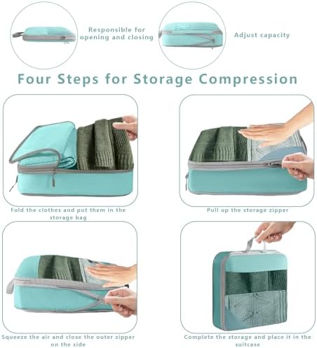6PCS Compression Packing Cubes for Suitcases and Backpack with Shoe Bags Travel Organiser Essentials Bag for Luggage Storage (Lake Blue) - Image 4