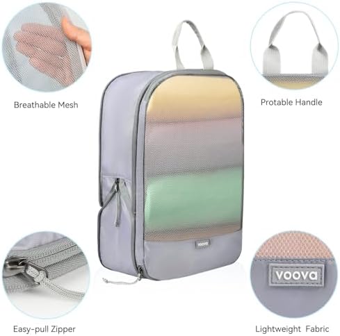 Voova 6 Set Compression Packing Cubes for Suitcases Backpack, Expandable Luggage Suitcase Organiser Bags Set, Packing Organizers for Men Women, Travel Organisers Cubes for Travel Essentials, Grey - Image 3
