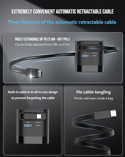 65W Retractable Travel USB C Charger, 3-Ports Foldable Travel Adapter Plug Converter with UK/EU/AU Plugs, Fast Charging for Laptop, for Macbook Pro/Air, for iPhone 17/16/15 series, iPad Pro/Air, Black - Image 5