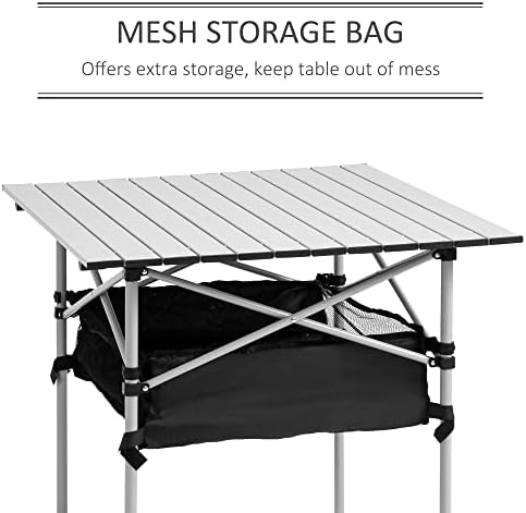 Outsunny 70cm Aluminum Roll-Top Table w/Mesh Bag Camping Outdoor Dining Foldable w/Steel Frame Picnic Lightweight Hiking Furniture Desk, Silver - Image 4