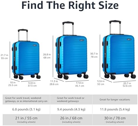 Amazon Basics Hard Shell Large Suitcase - Expandable ABS Travel Luggage with 4 Double Spinner Wheels - Scratch Resistant and Lightweight Construction - 78 x 52.6 x 32cm - Light Blue - Image 5