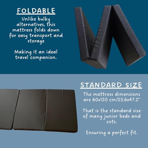 BabyDan Extra Thick Foldable Travel Cot Mattress, 60x120x4.5 cm, Black - Perfect for weekends and vacations - Image 5
