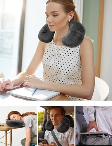 Inflatable Airplane Pillow, Neck Travel Pillows - Compact Portable Head and Neck Support Pillows in Flight, Small U Shape Headrest Cushion - Updated Valve System (black) - Image 6