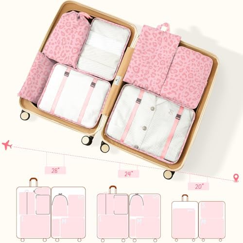 MOFELON 8PCS Packing Cubes for Suitcase, Travel Luggage Organisers for Backpack, Waterproof Suitcase Organiser Bags, Travel Essentials Accessories - Pink leopard print - Image 6