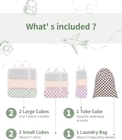Narwey Packing Cubes for Suitcases, 6 Set Compression Packing Cubes for Backpack, Packing Cube Storage Bags, Suitcase Luggage Packing Organiser for Travel Essentials Accessories (Checker Combined) - Image 5