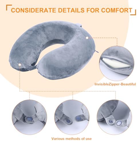 Travel Pillow,100% Pure Memory Foam U Shaped Neck Pillow,Super Lightweight Portable Headrest Great for Airplane, Car,Home,Office,Sleeping (gray) - Image 5