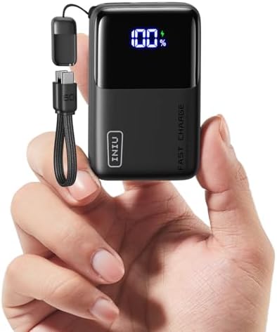 INIU Power Bank, Smallest 10000mAh Portable Charger, Mini 45W Fast Charging USB C Battery Pack with USB C Cable, Travel Essentials Powerbank for iPhone 17 Pro Max /16/15 Series, Samsung S25, iPad etc