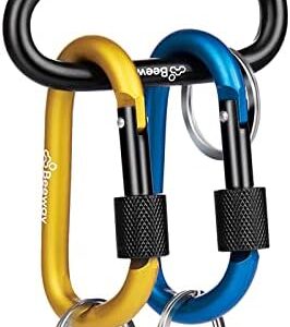 BEEWAY Locking Carabiner, Premium Aluminum Alloy D-Ring Carabiners Key Chain Clip Hook for Camping, Hiking, Traveling, Fishing, Backpack