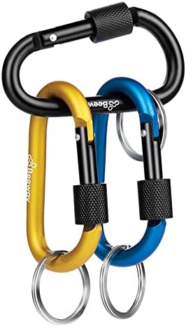 BEEWAY Locking Carabiner, Premium Aluminum Alloy D-Ring Carabiners Key Chain Clip Hook for Camping, Hiking, Traveling, Fishing, Backpack