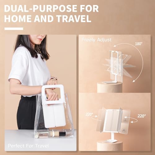 Travel Lighted Makeup Mirror with 48 LED lights, 1X/5X/10X Magnifying Tri-fold Table Mirror, Stepless Dimming and Touch Control, Portable USB Rechargeable Cosmetic Vanity Mirror - Image 7