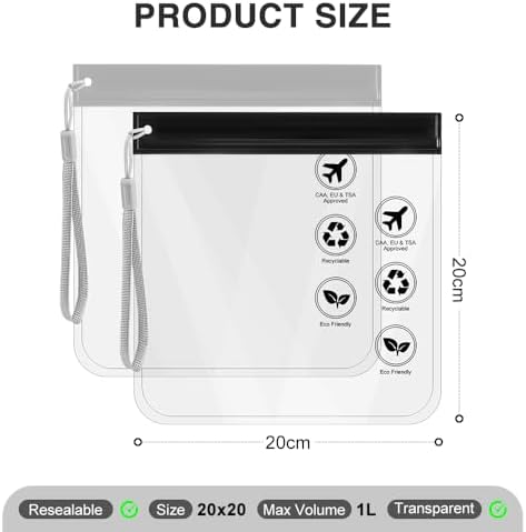 Airport Security Liquids Bags 20x20cm, Clear Travel Toiletry Bags TSA Approved Leakproof Wash Bags Travel Accessories Holiday Essentials for Women/Men - Image 5