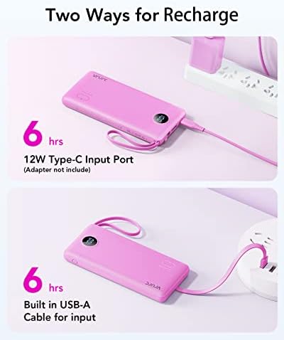 VRURC Power Bank with Built in Cables,10000mAh USB C Portable Charger with 5 Outputs & 2 Inputs and LED Display, External Battery Bank for iPhone/iPad/Samsung Galaxy Tablets and More - Image 5