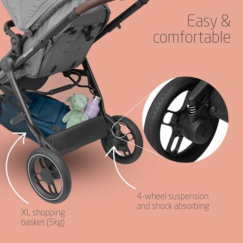 Maxi-Cosi Zelia S Trio 3-in-1 Prams Travel System, 0 - 4 Years, Up to 22 kg, Foldable, Compact and Reclining Baby Pushchair, with CabrioFix S i-Size Baby Car Seat, Accessories, Nursery Bag, Grey - Image 4