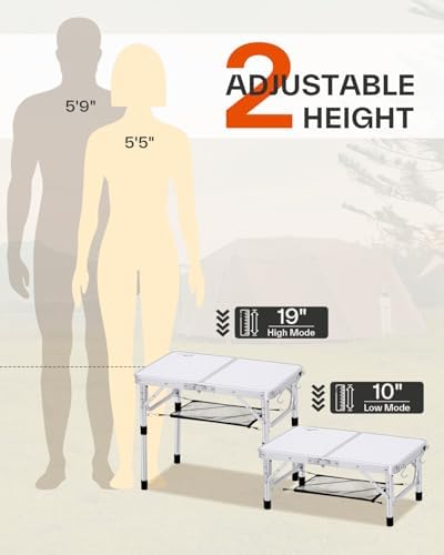 Sportneer Folding Camping Table, Adjustable Height Small Folding Table Portable Camp Tables (23.6" L x 15.7" W (2 Height)) with Mesh Layer for Outdoor Camp Garden Picnic BBQ Dining Cooking - Image 6