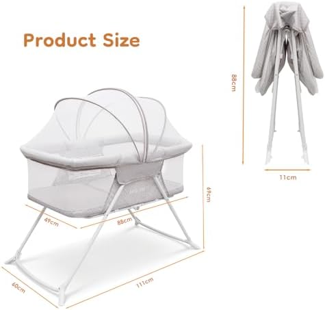 Foldable Baby Crib With Mosquito Net for home or travel | Baby Bed, Travel Cot, Gift for Newborn(0-9kg),Travel bed, compact fold crib,Cradle,Rocking function,Lightweight - Image 2
