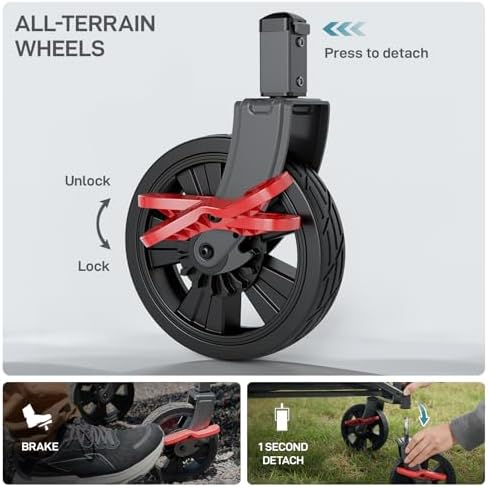 EVER ADVANCED Folding Push & Pull Trolley with Brake, Shopping Basket, Cup Holder, Side Pocket, Beach Trolley up to 100 kg for Camping, Beach, Shopping Black - Image 6