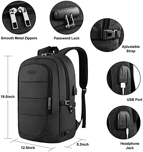 VSNOON Anti-Theft Laptop Backpack, 15.6-17.3 inch Business Laptop Rucksack Bag with USB Charging Port & Lock, Water Resistant Travel Backpack Computer Bag for Women Men, Black - Image 4
