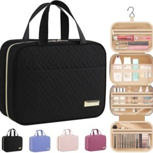 HOTOR Travel Toiletry Bag - Toiletry Bags for Women with Hanging Hook - Spacious Travel Bags for Women/Big Comparment, Makeup Bag Waterproof Travel Essentials, Black, 28.4 x 22.6 x 8.1 cm