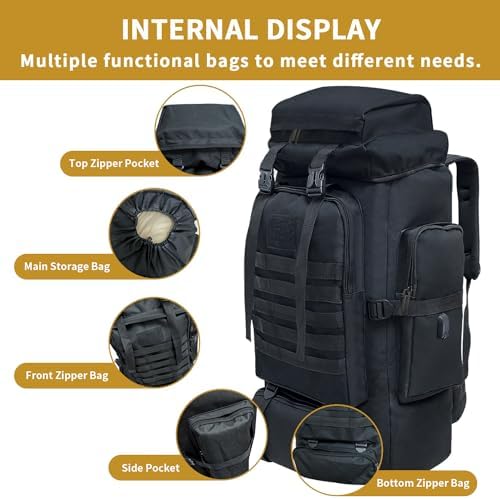Hiking Backpack, 80L/100L Camping Military Tactical Backpack with USB Charging Port, Waterproof Large Travel Daypack Outdoor Molle Rucksack for Men Women - Image 6