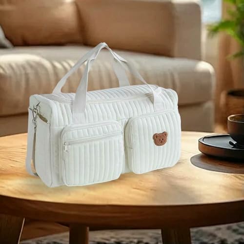Diaper Bag Quilted Baby Large Capacity Weekender Travel For Hospital And Travel-bear - Image 4