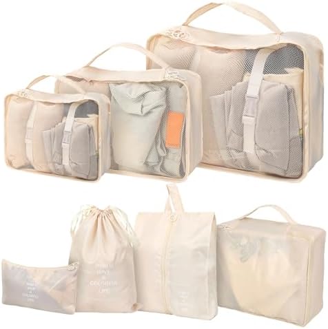 7 Pcs Compression Packing Cubes for Suitcases, Travel Packing Cubes, Lightweight Suitcase Organiser Bags, Luggage Bags for Travel Bag Organizers