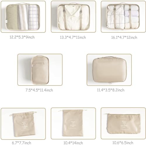 LANSKLBD 8 Set Packing Cubes for Suitcases, Travel Luggage Organizers, Essentials for Accessories, Shoe Bag, Toiletry Bag, Laundry Bag - Image 7