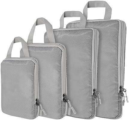 Compression Packing Cubes,4 Set Ultralight Packing Cubes for Carry on Suitcase, Travel Packing Essentials for Suitcase Organizer Bags Set, Durable Travel cubes for Luggage (Set of 4, Grey)