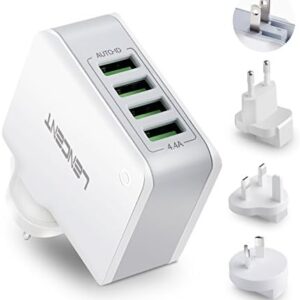 Lencent USB Charger Plug, 4-Port USB Universal Travel Adaptor Plug, 22W/5V 4.4A Wall Charger Worldwide Travel Charger Adapter for iPhone, iPad, Android, Tablets and More