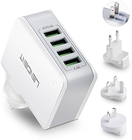 Lencent USB Charger Plug, 4-Port USB Universal Travel Adaptor Plug, 22W/5V 4.4A Wall Charger Worldwide Travel Charger Adapter for iPhone, iPad, Android, Tablets and More