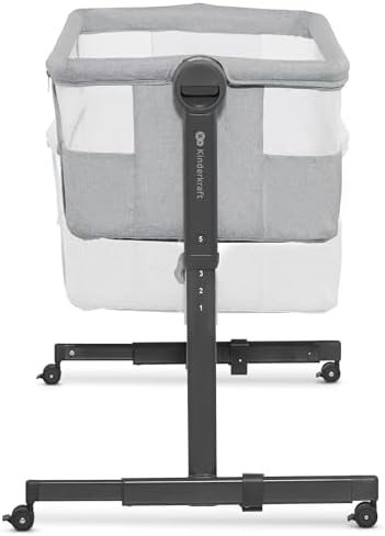 Kinderkraft Neste UP 2 Bedside Crib, Travel Cot, Co-Sleeping Bed, Ajustable Height, Foldable Side Wall, Transport Wheels, with Accessories, Cotton Sheet, for Newborn, 0-9 kg, up to 6 Month, Gray - Image 10
