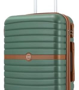 Kono Cabin Suitcase 55x40x20 Lightweight ABS + PC Hard Shell Carry On Trolley Case Small Travel Hand Luggage with 3 Digit Combination Lock Spinner Wheels (Green/Brown)