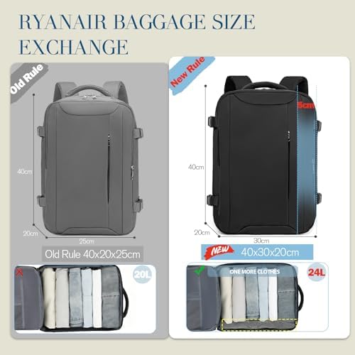 Lossga for Ryanair Cabin Bags 40x30x20,Travel Backpack 40x30x20 Cabin Bag Underseat Carry on Travel Bag 24L Hand Luggage Bag with Hidden Anti-Theft Bag Airline Approved for Women and Men - Image 3