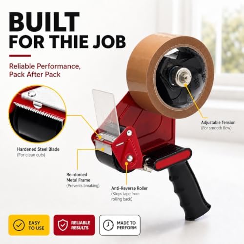 Fit For The Job Brown Parcel Tape Gun and Dispenser - Heavy Duty Packing Tape Dispenser for Efficient Sealing and Packing Needs - 6 Rolls - Image 3