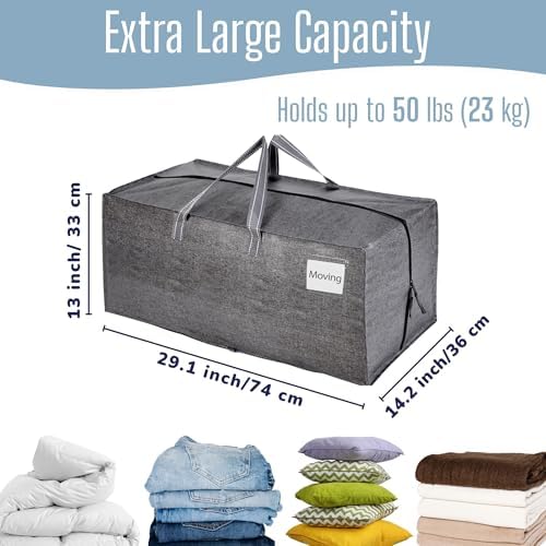 VENO 10 Pack Heavy-Duty Extra Large Moving Bags W/Backpack Straps, Moving House Essentials, Strong Handles & Zips, Clothes Storage, Packing, Laundry Bags, Reusable and Sustainable (Gray, 10 Pack) - Image 2