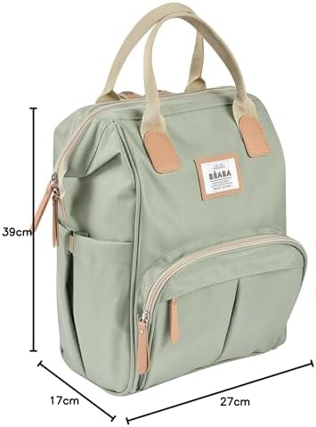 BÉABA - Baby Changing Backpack - Large Storage Volume - Changing Mat Included - Multiple Pockets - Large Opening - Isothermal - Multifunction Travel Bag - Wellington - Sage Green - Image 11