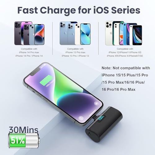 Mini Power Bank Portable Charger for iPhone,Upgraded 5200mAh 20W PD Fast Charging Battery Pack,Ultra-Compact Powerbank Compatible with iPhone 14/14 Plus/14 Pro Max /13/13 Pro Max/12/11/XR/X/8/7/6,etc - Image 3