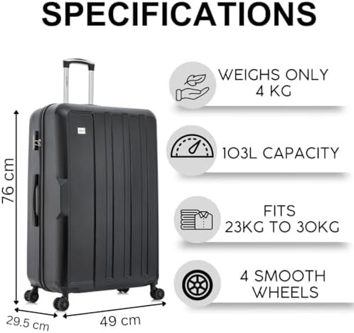 FLYMAX 29" Large Suitcase 4 Wheel Lightweight Luggage Hard Shell Travel Case Hold Check in Fits 23kg - 27kg + 3 Digit Lock Suitcase Large + Telescopic Handle 103 Litre Capacity - Image 3