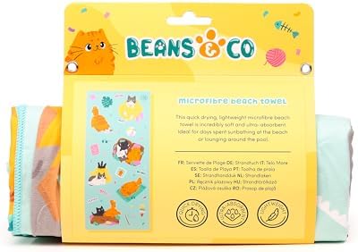 Puckator Bean & Co Cats Microfibre Beach Towel - Large Quick Drying Lightweight Thin Funny Mens Girls Beach Pool Holiday Towel Towels For Adults Womens - Vacation Accessories Essentials Family - Image 6