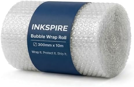 Inkspire Bubble Wrap Roll 300mm x 10m – Lightweight & Durable Air Bubbles Protective Packaging Essential for Moving House, Parcel Shipping, Storage Boxes & Fragile Item Packing