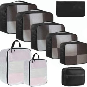 Packing Cubes 9-piece, Multi-size Packing Cubes for Suitcases, Large-capacity Travel Cubes (9, Black White)