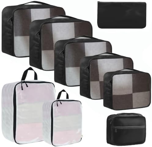 Packing Cubes 9-piece, Multi-size Packing Cubes for Suitcases, Large-capacity Travel Cubes (9, Black White)