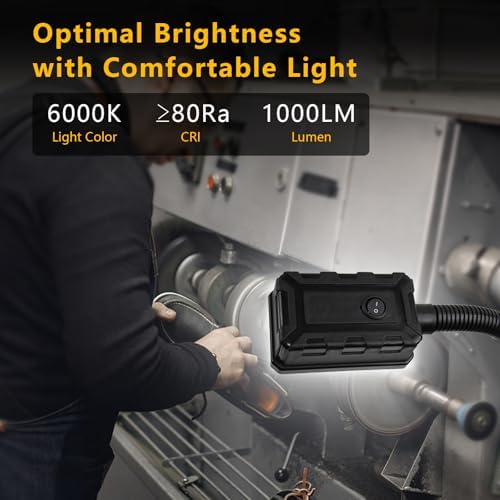 Magnetic Work Light, 15W 6000K LED Machine Light with Flexible Gooseneck & Strong Magnetic Base for Workbench, Sewing, Lathe, Grill, Shop, Industrial Lighting (Black-Upgrade) - Image 6