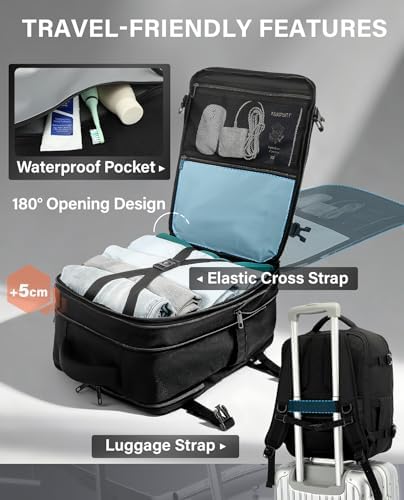 VANKEV Ryanair EasyJet Eurowings Wizz Air Cabin Bag Expandable 40x30x20 to 40x30x25, 24L to 30L, Underseat Hand Luggage For Travel Fits 15.6 Inch Laptop black - Image 5